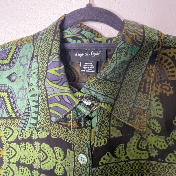 Step In Style NWT Long Sleeve Button Down Lagenlook Boho Dress Sz One Plus Green - Picture 8 of 16